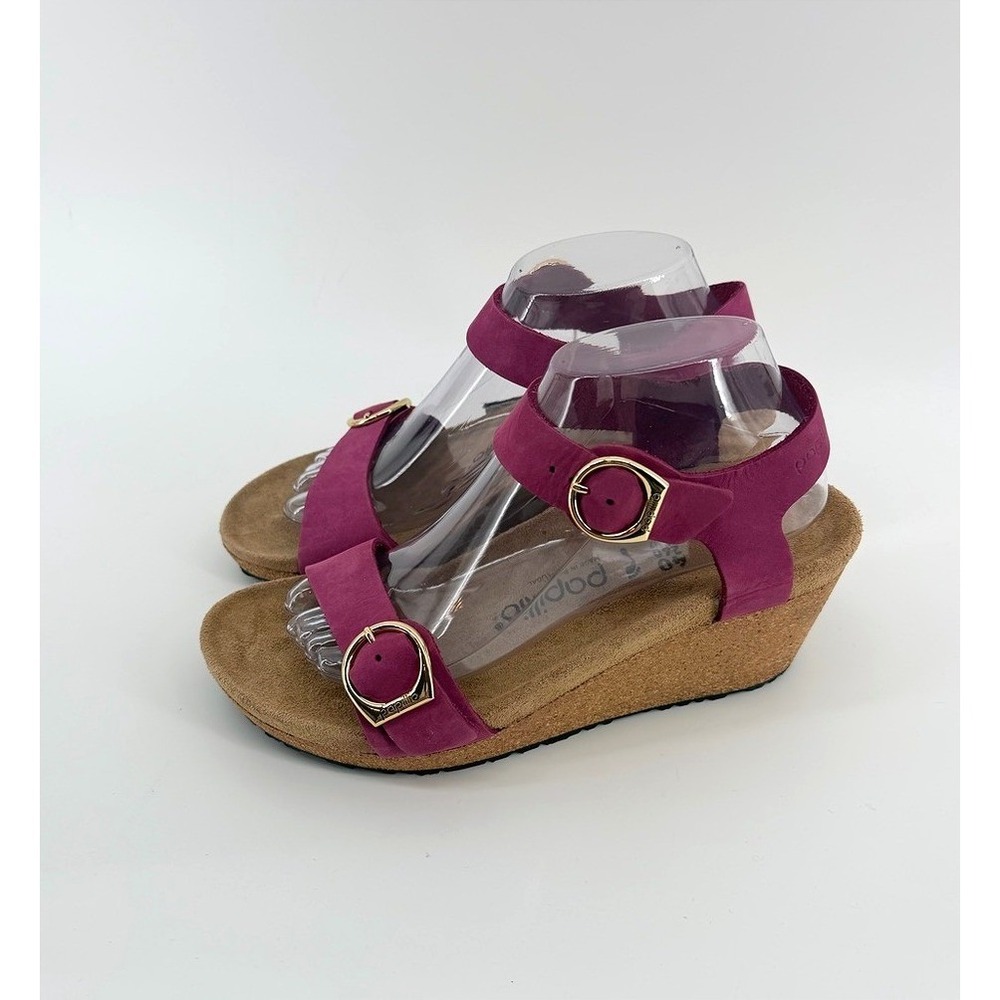 Papillio Birkenstock Namika Fuchsia Nubuck Leather Wedge Sandals Gold Buckle 40 - Picture 8 of 8